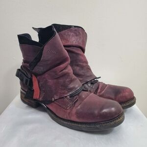 A.S.98 Women's Burgundy Leather Slouch Ankle Boots